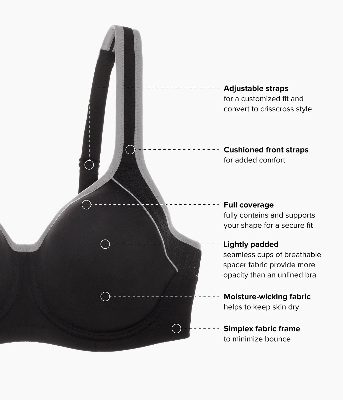 Lindsey Sport Contour Underwire Bra - Black/Lilac Gray | Wacoal Great Value