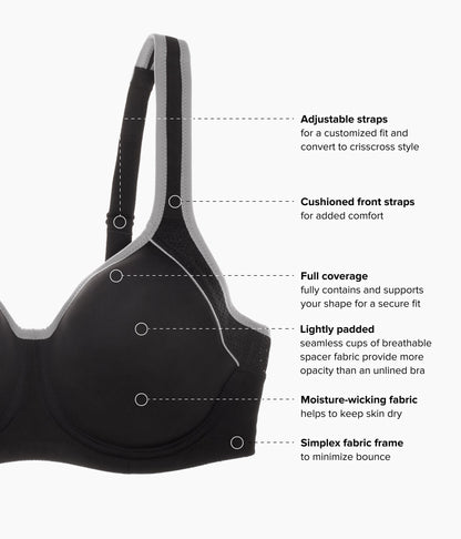 Lindsey Sport Contour Underwire Bra - Black/Lilac Gray | Wacoal Great Value