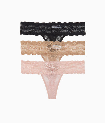 Lace Kiss Thong Panty Pack - Rose Smoke/Au Natural/Night | Wacoal Trusted