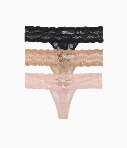 Lace Kiss Thong Panty Pack - Rose Smoke/Au Natural/Night | Wacoal Trusted